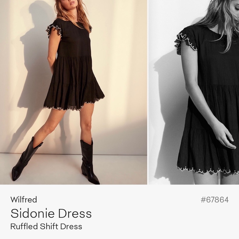 NWOT Black with white trim Wilfred Sidonie Ruffled Shift Dress